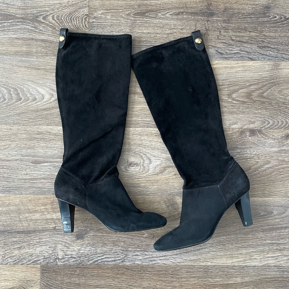 Coach Y2K Black Suede Knee High Heeled Boots Mina 9.5 Vintage 2000s - Picture 1 of 8